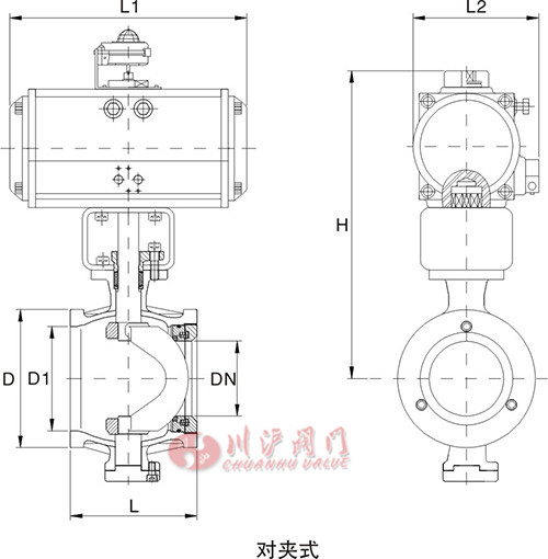 氣動(dòng)對(duì)夾式V型球閥結(jié)構(gòu)圖